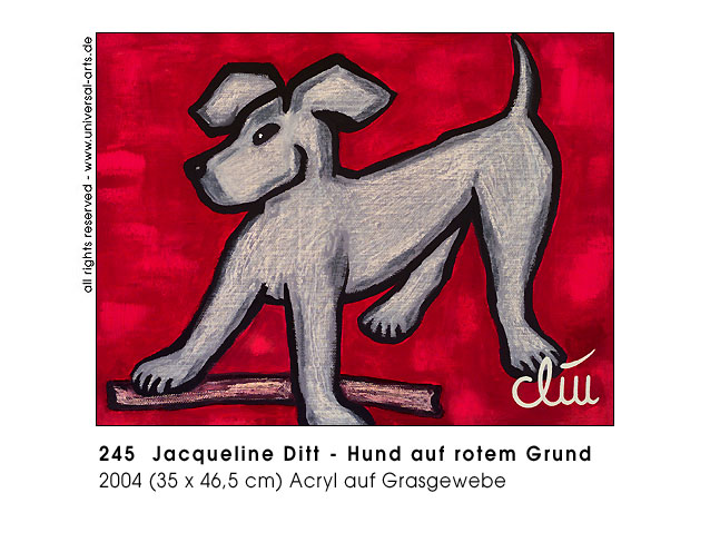 Jacqueline Ditt - Hund auf rotem Grund (Dog on red Font)