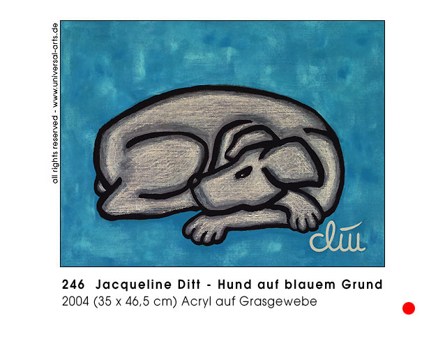 Jacqueline Ditt - Hund auf blauem Grund (Dog on blue Font)