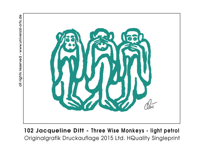 Jacqueline Ditt - Three Wise Monkeys - light petrol (Drei Weise Affen - hell petrol)