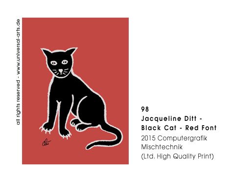 Jacqueline Ditt - Black Cat - Red Font  (Schwarze Katze - Roter Grund)