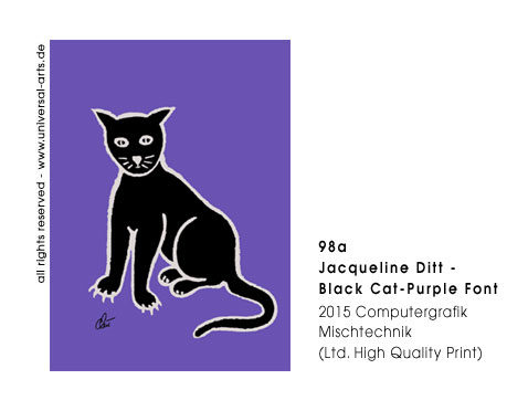 Jacqueline Ditt - Black Cat - Purple Font  (Schwarze Katze - Lila Grund)