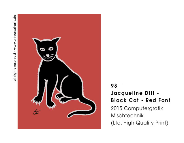Jacqueline Ditt - Black Cat - Red Font  (Schwarze Katze - Roter Grund)