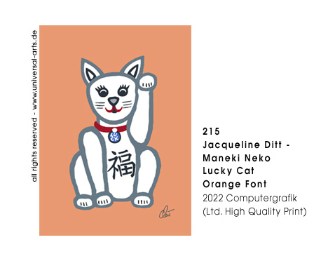 Jacqueline Ditt - Maneki Neko Lucky Cat - Orange Font (Maneki Neko Glückskatze - Orangener Hintergrund)