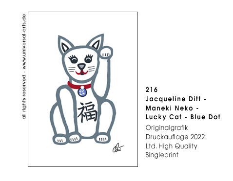 Jacqueline Ditt - Maneki Neko - Lucky Cat - Blue Dot (Maneki Neko - Glückskatze - Blauer Punk)