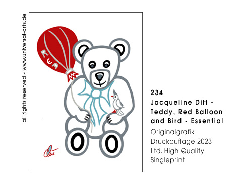 Jacqueline Ditt - Teddy, Red Balloon and Bird - Essential (Teddy Roter Ballon und Vogel - Essenziell)