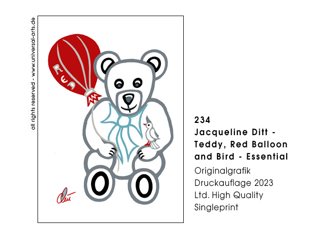 Jacqueline Ditt - Teddy, Red Balloon and Bird - Essential (Teddy Roter Ballon und Vogel - Essenziell)