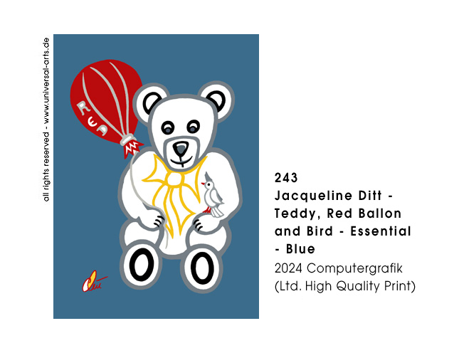 Jacqueline Ditt - Teddy, Red Balloon and Bird - Essential - Blue (Teddy, Roter Ballon und Vogel - Essenziell - Blau)