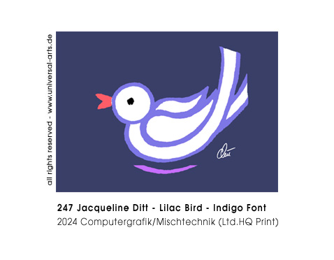 Jacqueline Ditt - Lilac Bird  - Indigo Font (Lila Vogel - Indigo Hintergrund)