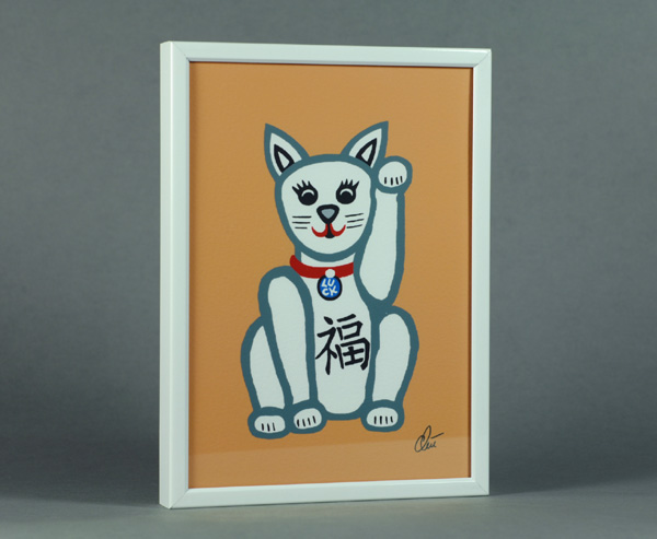 Jacqueline Ditt -  Maneki Neko Lucky Cat - Orange Font (Maneki Neko Glückskatze - Orangener Hintergrund)